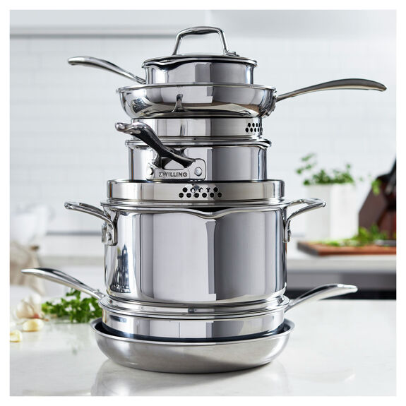 ZWILLING 10pc Stainless Steel Ceramic Nonstick Cookware Set, Clad CFX Series