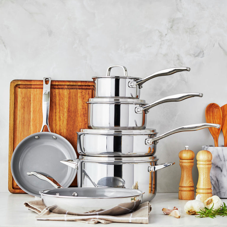 Henckels 10pc Stainless Steel Ceramic Nonstick Cookware Set, Clad Alliance Series