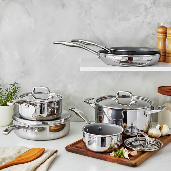Henckels 10pc Stainless Steel Ceramic Nonstick Cookware Set, Clad Alliance Series
