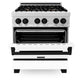 ZLINE Autograph Edition 30 in. 4.0 cu. ft. Range, Gas Stove/Electric Oven in DuraSnow® with White Matte Door, Matte Black Accents, RASZ-WM-30-MB