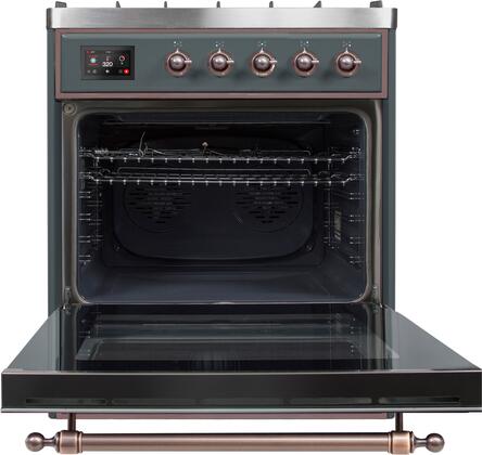 ILVE Majestic II 30" Natural Gas Burner, Electric Oven Range in Blue Grey with Bronze Trim, UM30DNE3BGBNG