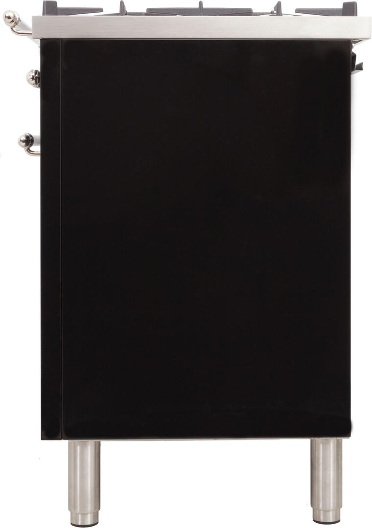 ILVE 30 in. Nostalgie Series Single Oven Natural Gas Burner and Electric Oven Range in Glossy Black with Chrome Trim, UPN76DMPNXNG