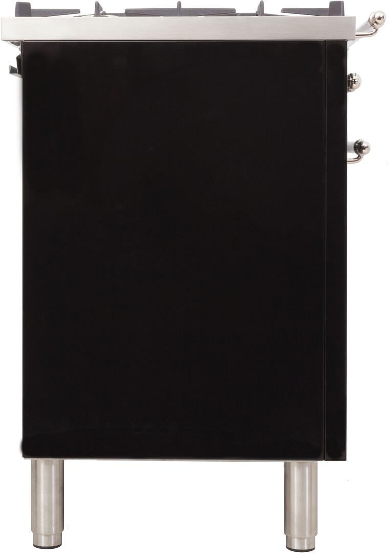 ILVE 30 in. Nostalgie Series Single Oven Natural Gas Burner and Electric Oven Range in Glossy Black with Chrome Trim, UPN76DMPNXNG