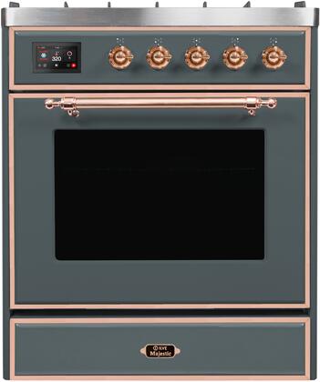 ILVE Majestic II 30" Natural Gas Burner, Electric Oven Range in Blue Grey with Copper Trim, UM30DNE3BGPNG