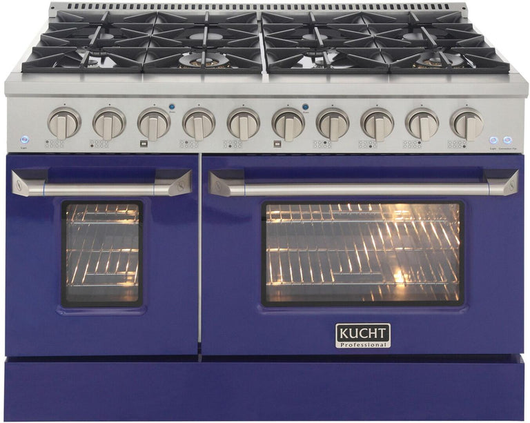 Kucht Professional 48 in. 6.7 cu ft. Natural Gas Range with Blue Door and Silver Knobs, KNG481-B