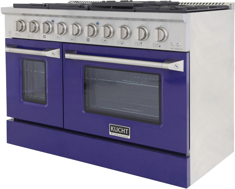 Kucht Professional 48 in. 6.7 cu ft. Propane Gas Range with Blue Door and Silver Knobs, KNG481/LP-B