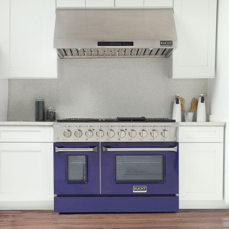 Kucht Professional 48 in. 6.7 cu ft. Natural Gas Range with Blue Door and Silver Knobs, KNG481-B