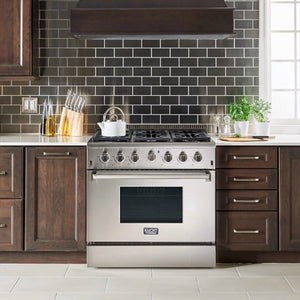 Kucht Professional 36 in. 5.2 cu ft. Propane Gas Range with Classic Silver Knobs, KRG3618U/LP-S