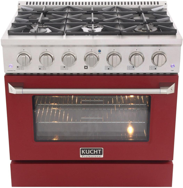 Kucht Professional 36 in. 5.2 cu ft. Propane Gas Range with Red Door and Silver Knobs, KNG361/LP-R