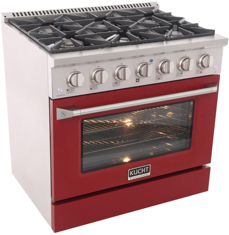 Kucht Professional 36 in. 5.2 cu ft. Natural Gas Range with Red Door and Silver Knobs, KNG361-R