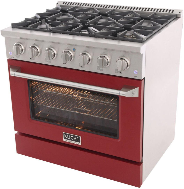 Kucht Professional 36 in. 5.2 cu ft. Propane Gas Range with Red Door and Silver Knobs, KNG361/LP-R