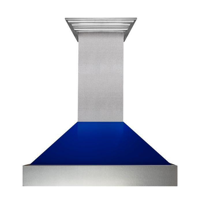ZLINE 30 in. Ducted DuraSnow® Stainless Steel Range Hood with Blue Gloss Shell, 8654BG-30