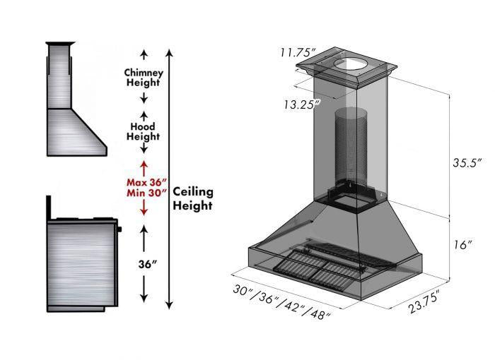 ZLINE 36 in. Ducted DuraSnow® Stainless Steel Range Hood with Blue Gloss Shell, 8654BG-36