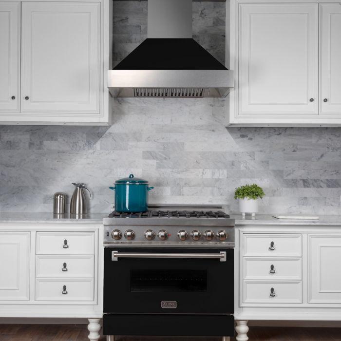 ZLINE 30 in. Ducted DuraSnow® Stainless Steel Range Hood with Black Matte Shell, 8654BLM-30