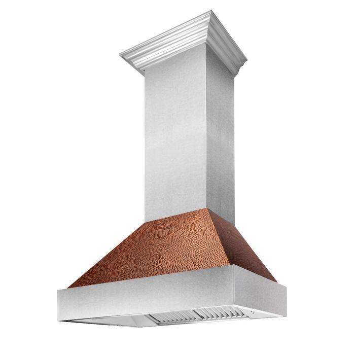 ZLINE 36 in. Ducted DuraSnow® Stainless Steel Range Hood with Hand-Hammered Copper Shell, 8654HH-36