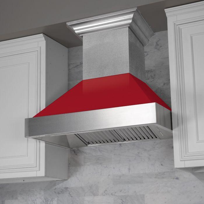 ZLINE 48 in. Ducted DuraSnow® Stainless Steel Range Hood with Red Gloss Shell, 8654RG-48