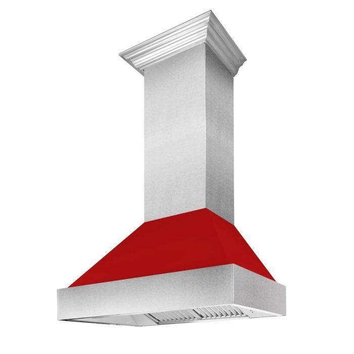 ZLINE 48 in. Ducted DuraSnow® Stainless Steel Range Hood with Red Matte Shell, 8654RM-48