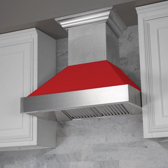 ZLINE 48 in. Ducted DuraSnow® Stainless Steel Range Hood with Red Matte Shell, 8654RM-48
