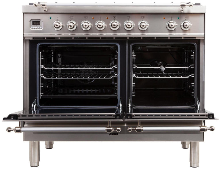 ILVE 40 in. Nostalgie Series Natural Gas Burner and Electric Oven Range in Stainless Steel with Chrome Trim, UPDN100FDMPIXNG