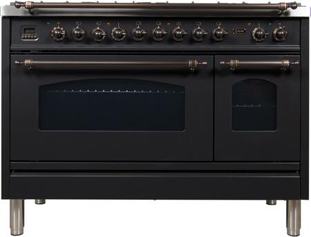ILVE 48 in. Nostalgie Series Natural Gas Burner and Electric Oven Range in Matte Graphite with Bronze Trim, UPN120FDMPMYNG