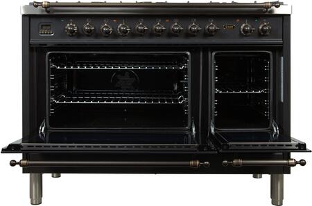 ILVE 48 in. Nostalgie Series Natural Gas Burner and Electric Oven Range in Matte Graphite with Bronze Trim, UPN120FDMPMYNG