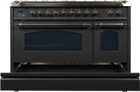 ILVE 48 in. Nostalgie Series Natural Gas Burner and Electric Oven Range in Matte Graphite with Bronze Trim, UPN120FDMPMYNG