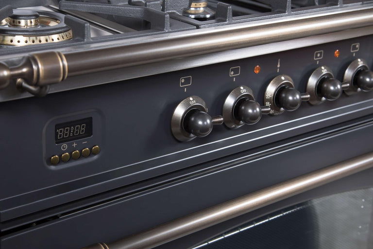 ILVE 30 in. Nostalgie Series Single Oven Natural Gas Burner and Oven in Matte Graphite with Oiled Bronze Trim, UPN76DVGGMYNG