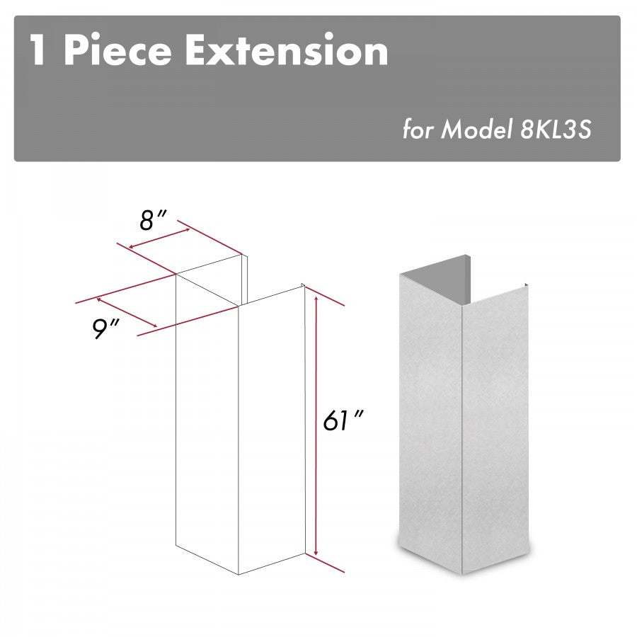 ZLINE 61 in. Snow Finished Stainless Steel Chimney Extension for Ceilings up to 12.5 ft. (8KL3S-E)