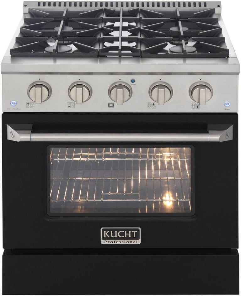 Kucht Professional 30 in. 4.2 cu ft. Propane Gas Range with Black Door and Silver Knobs, KNG301/LP-K