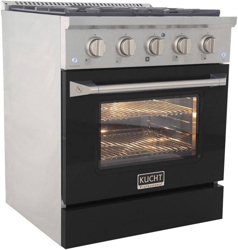 Kucht Professional 30 in. 4.2 cu ft. Propane Gas Range with Black Door and Silver Knobs, KNG301/LP-K