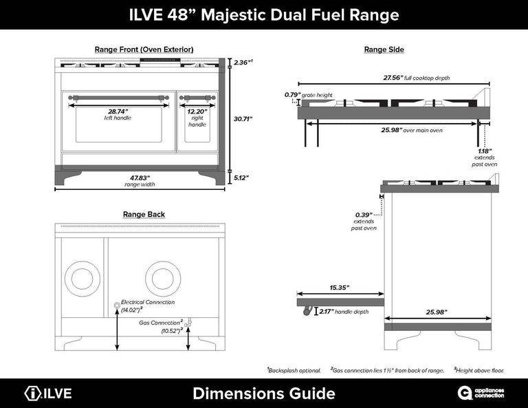 ILVE 48 in. Majestic II Series Natural Gas Burner and Double Electric Oven in Midnight Blue with Chrome Trim, UM12FDNS3MBCNG