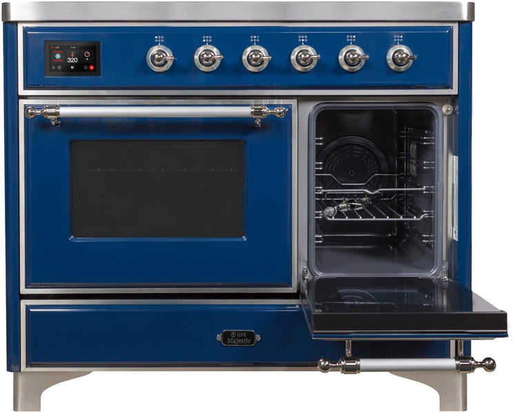 ILVE 40 in. Majestic II Series Induction Cooktop and Electric Oven Range with 6 Elements in Midnight Blue with Chrome Trim, UMDI10NS3MBC
