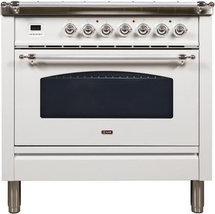 ILVE 36 in. Nostalgie Series Single Oven Natural Gas Burner and Oven in White with Chrome Trim, UPN90FDVGGBXNG