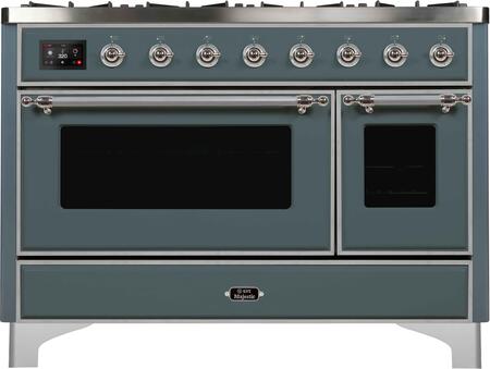 ILVE Majestic II 48" Propane Gas Burner, Electric Oven Range in Blue Grey with Chrome Trim, UM12FDNS3BGCLP