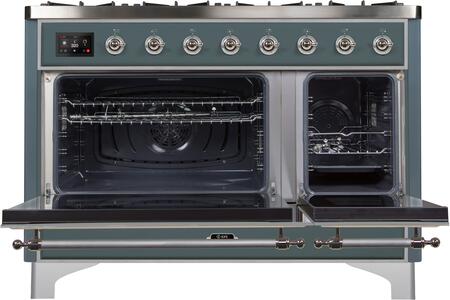 ILVE Majestic II 48" Propane Gas Burner, Electric Oven Range in Blue Grey with Chrome Trim, UM12FDNS3BGCLP