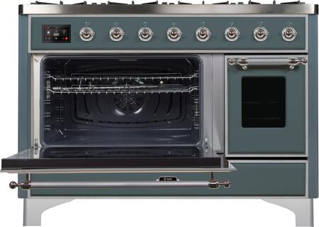 ILVE Majestic II 48" Propane Gas Burner, Electric Oven Range in Blue Grey with Chrome Trim, UM12FDNS3BGCLP