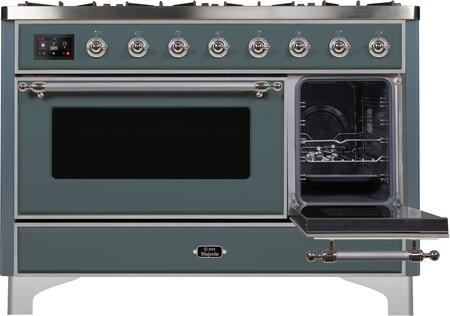 ILVE Majestic II 48" Propane Gas Burner, Electric Oven Range in Blue Grey with Chrome Trim, UM12FDNS3BGCLP