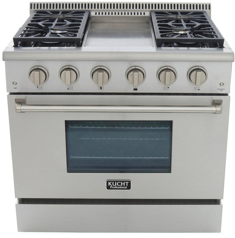Kucht Professional 36 in. 5.2 cu ft. Natural Gas Range with Griddle and Silver Knobs, KRG3609U-S