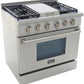 Kucht Professional 36 in. 5.2 cu ft. Natural Gas Range with Griddle and Silver Knobs, KRG3609U-S