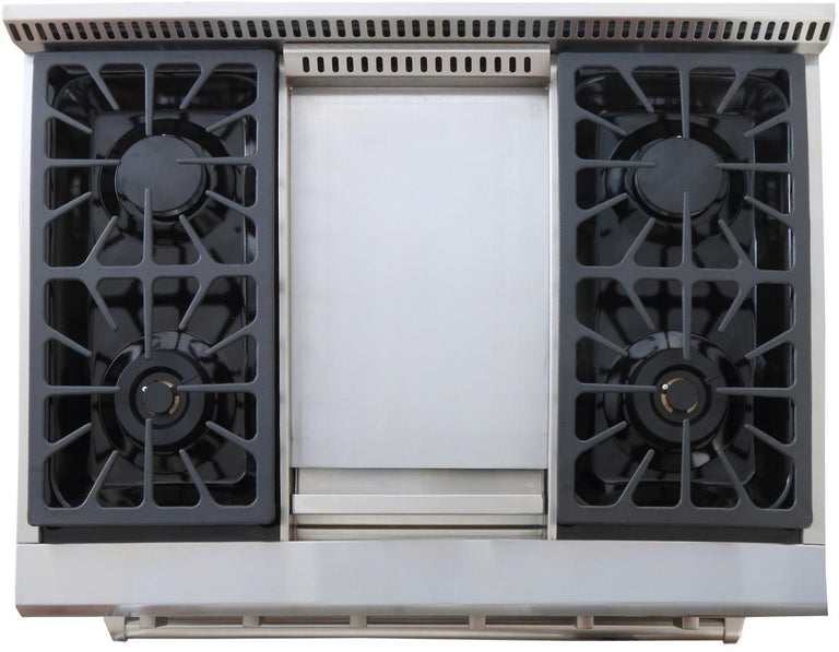 Kucht Professional 36 in. 5.2 cu ft. Natural Gas Range with Griddle and Silver Knobs, KRG3609U-S
