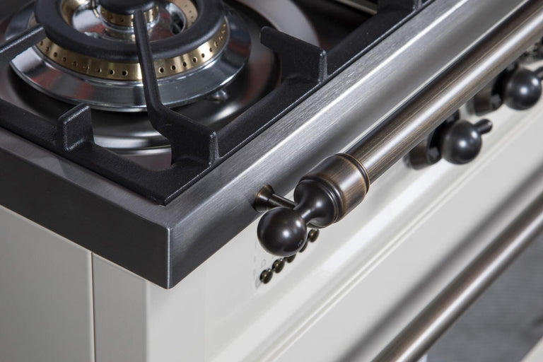 ILVE 36 in. Nostalgie Series Single Oven Propane Gas Burner and Electric Oven Range in Antique White with Bronze Trim, UPN90FDMPAYLP