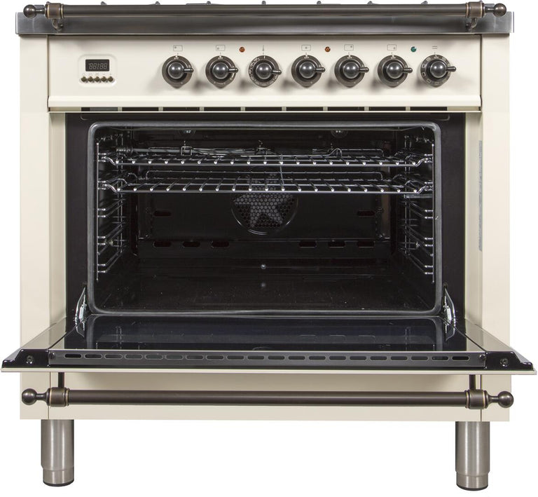 ILVE 36 in. Nostalgie Series Single Oven Propane Gas Burner and Electric Oven Range in Antique White with Bronze Trim, UPN90FDMPAYLP