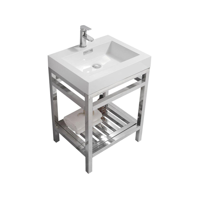 KubeBath Cisco 24 in. Stainless Steel Console with Acrylic Sink - Chrome, AC24