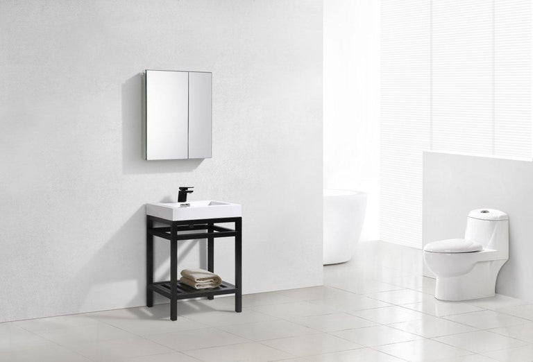 KubeBath Cisco 24 in. Stainless Steel Console with Acrylic Sink - Matte Black, AC24-BK