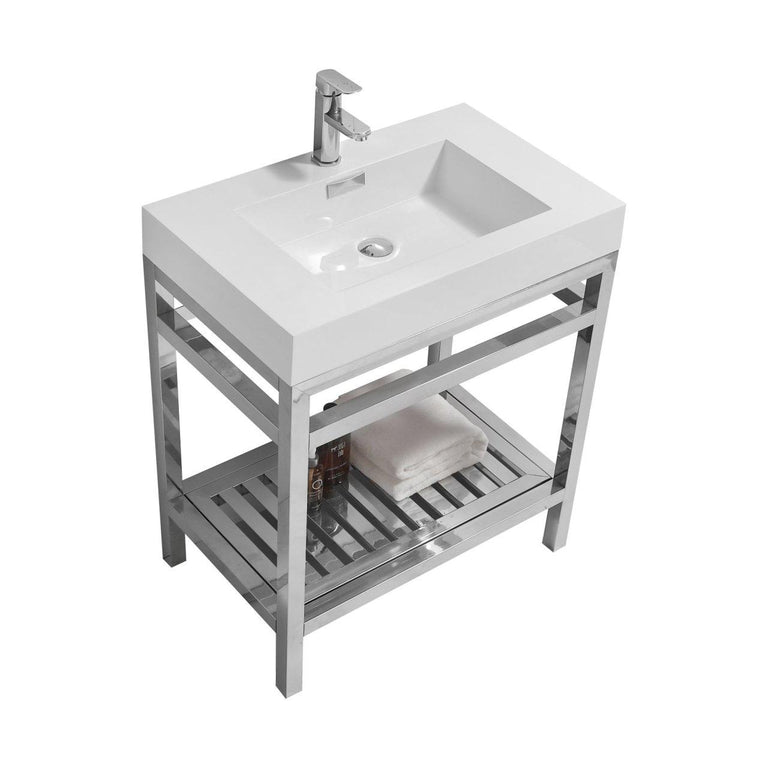 KubeBath Cisco 30 in. Stainless Steel Console with Acrylic Sink - Chrome, AC30