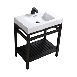 KubeBath Cisco 30 in. Stainless Steel Console with Acrylic Sink - Matte Black, AC30-BK