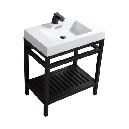 KubeBath Cisco 30 in. Stainless Steel Console with Acrylic Sink - Matte Black, AC30-BK