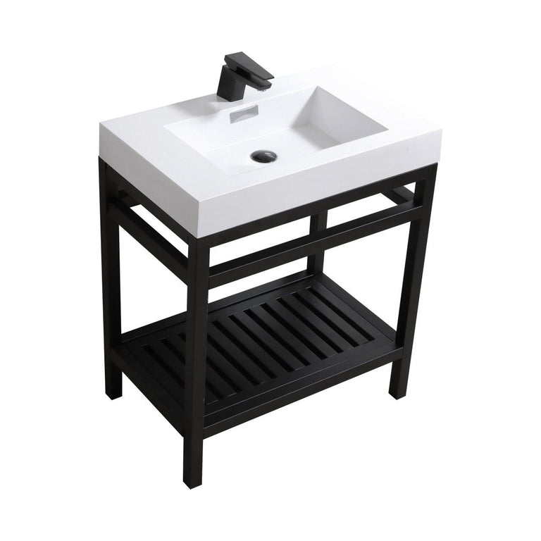 KubeBath Cisco 30 in. Stainless Steel Console with Acrylic Sink - Matte Black, AC30-BK