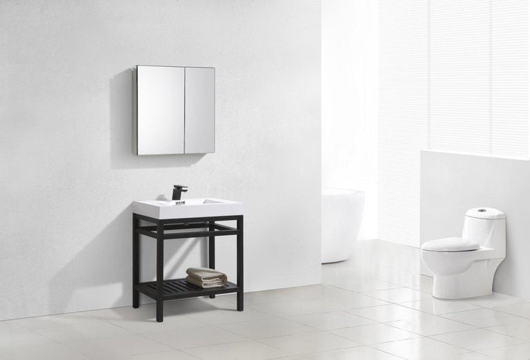 KubeBath Cisco 30 in. Stainless Steel Console with Acrylic Sink - Matte Black, AC30-BK
