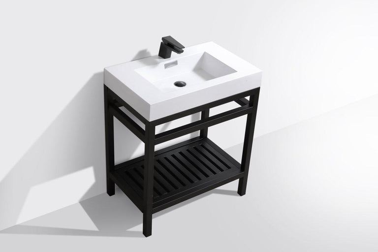 KubeBath Cisco 30 in. Stainless Steel Console with Acrylic Sink - Matte Black, AC30-BK